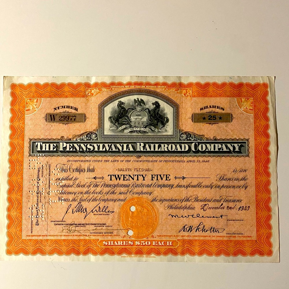 Collectible Vintage Railroad Company Savings Bond (War Time)